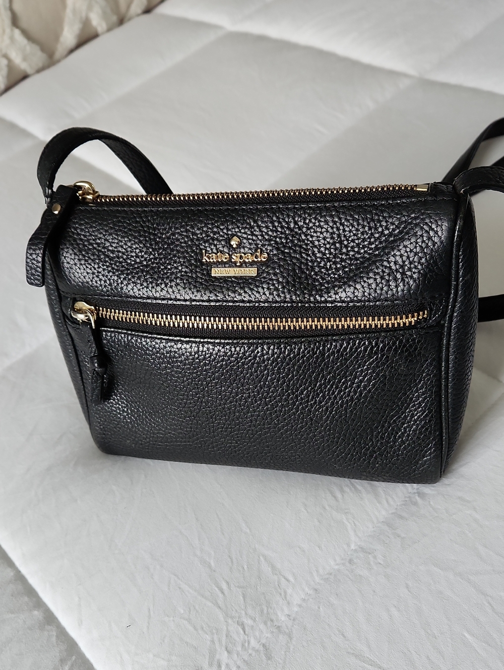kate spade Black Pebbled Leather Shoulder Crossbody with Gold Hardware